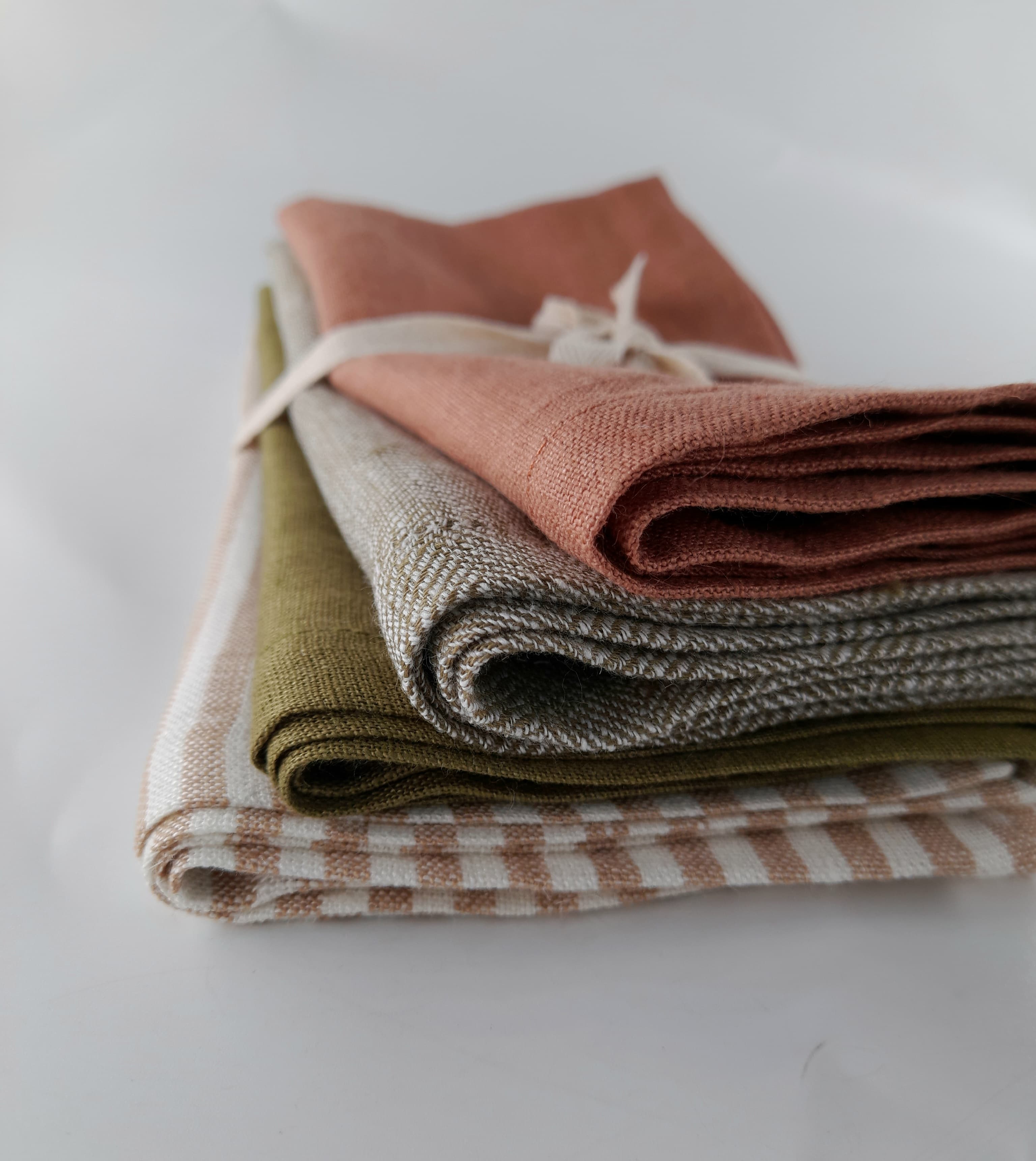 Close-up of layered multicoloured linen fabric