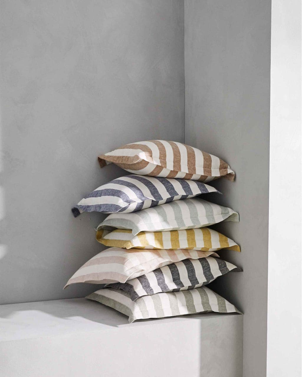 Stack of striped linen tea towels