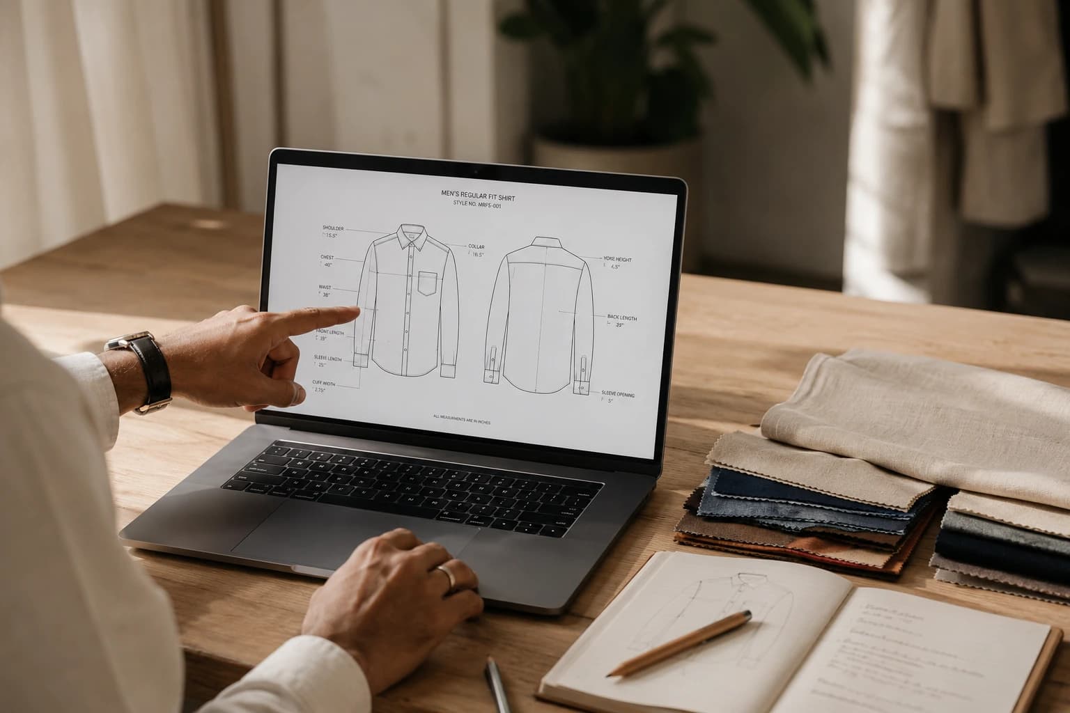 Laptop showing a technical garment tech pack