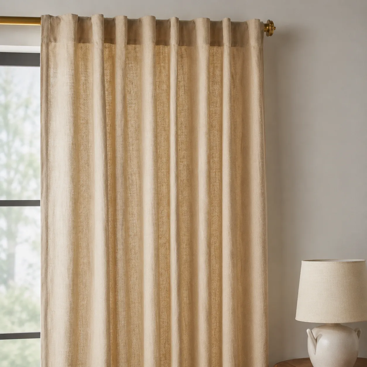 100% Linen Beige Curtains – Natural Textured Window Drapes for Home
