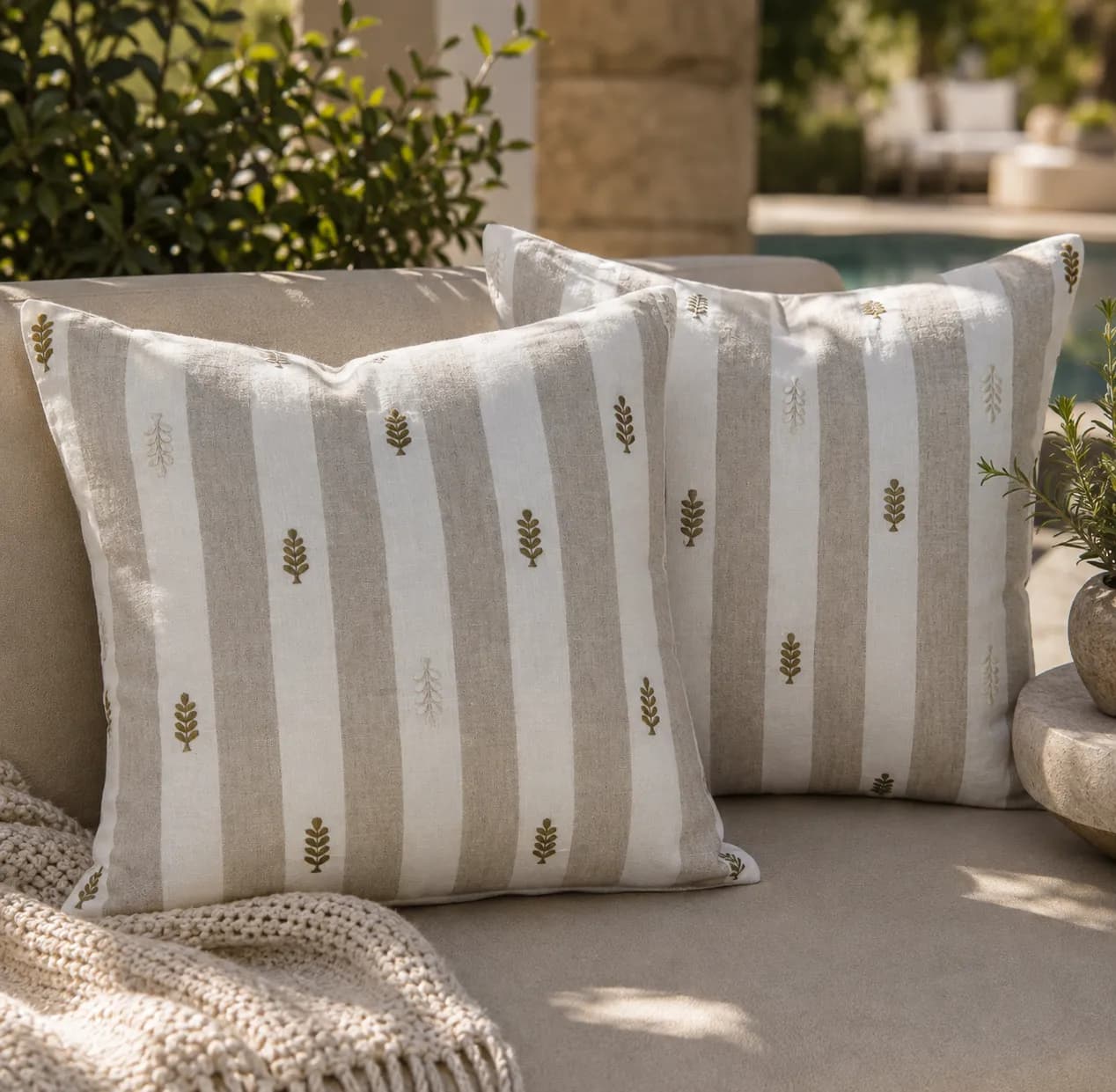 100% Linen Embroidered Square Cushion Cover
