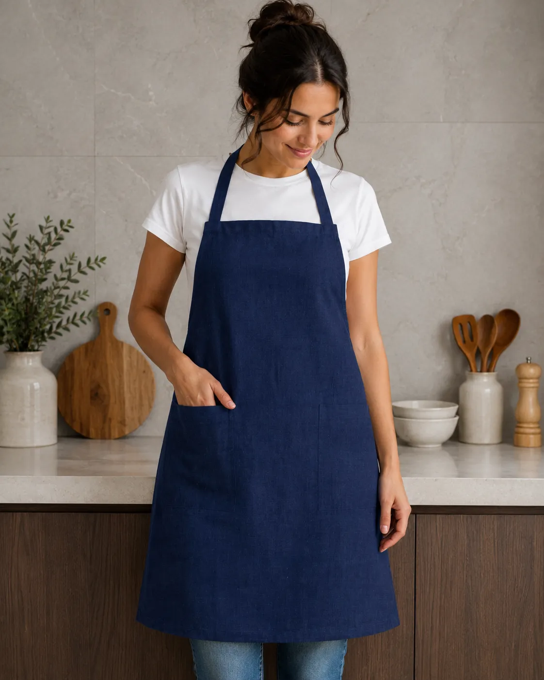 100% Linen Apron for Kitchen Cooking Baking and Home Use Adjustable Crossback Work Apron